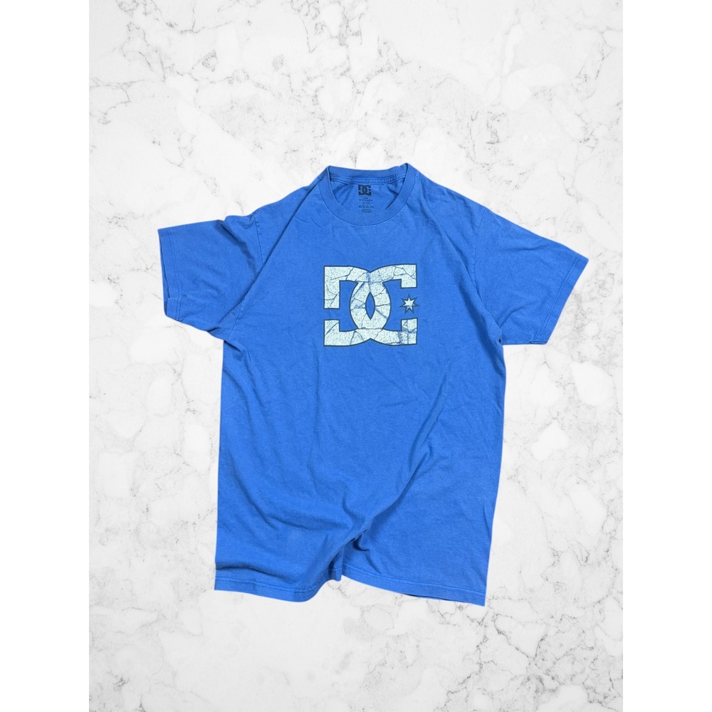 DC Shoes Mens Graphic Logo T-Shirt Blue Cracked Marble Print Skate Tee Large